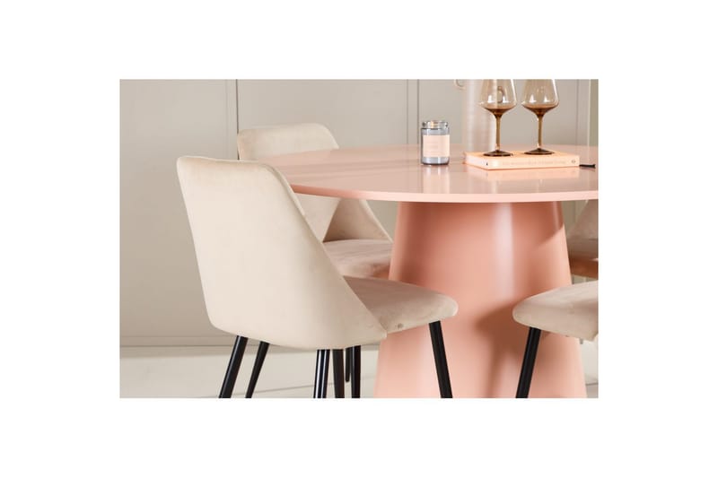 Spisegruppe Lanzo Rund 120 cm med 4 stk. Night Stole Rosa - Rosa - Møbler - Borde - Spisebordssæt