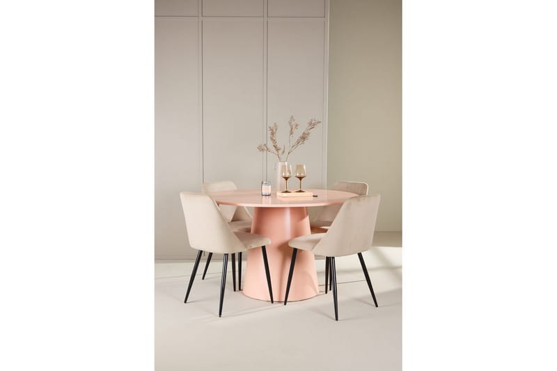 Spisegruppe Lanzo Rund 120 cm med 4 stk. Night Stole Rosa - Rosa - Møbler - Borde - Spisebordssæt