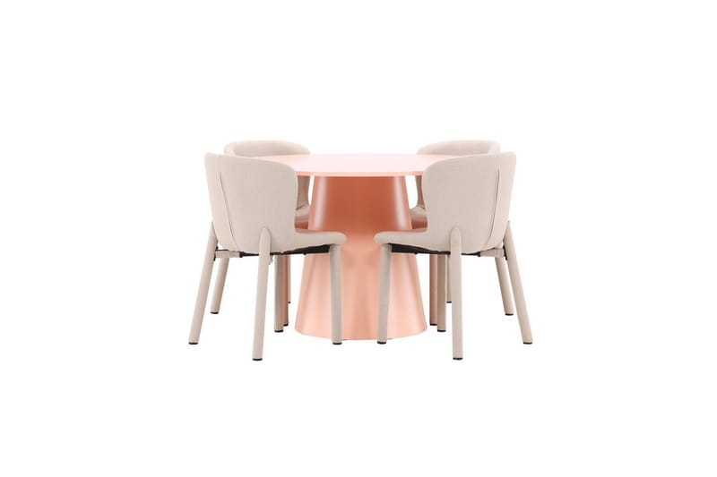 Spisegruppe Lanzo Rund 120 cm Rosa med 4 stk. Astoria Stole Beige, Beige