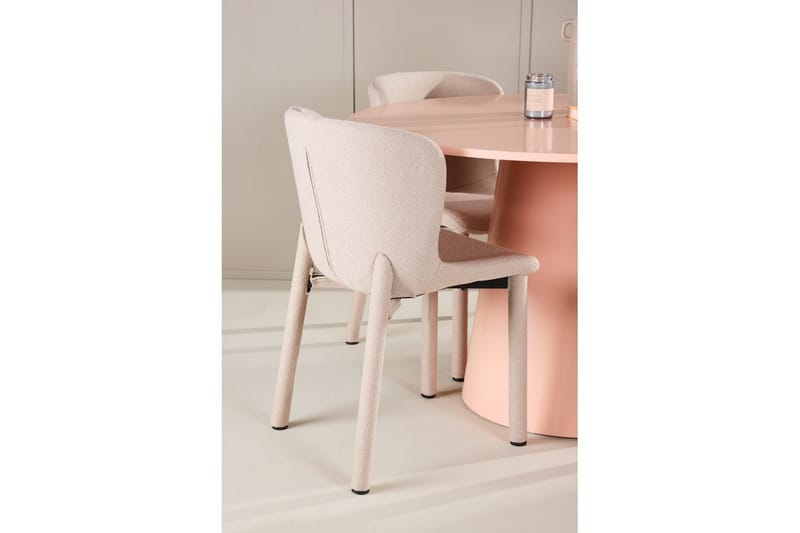 Spisegruppe Lanzo Rund 120 cm Rosa med 4 stk. Astoria Stole Beige - Beige - Møbler - Borde - Spisebordssæt