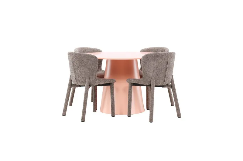 Spisegruppe Lanzo Rund 120 cm Rosa med 4 stk. Astoria Stole Brun, Brun