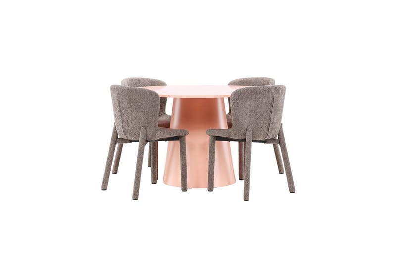 Spisegruppe Lanzo Rund 120 cm Rosa med 4 stk. Astoria Stole Brun, Brun