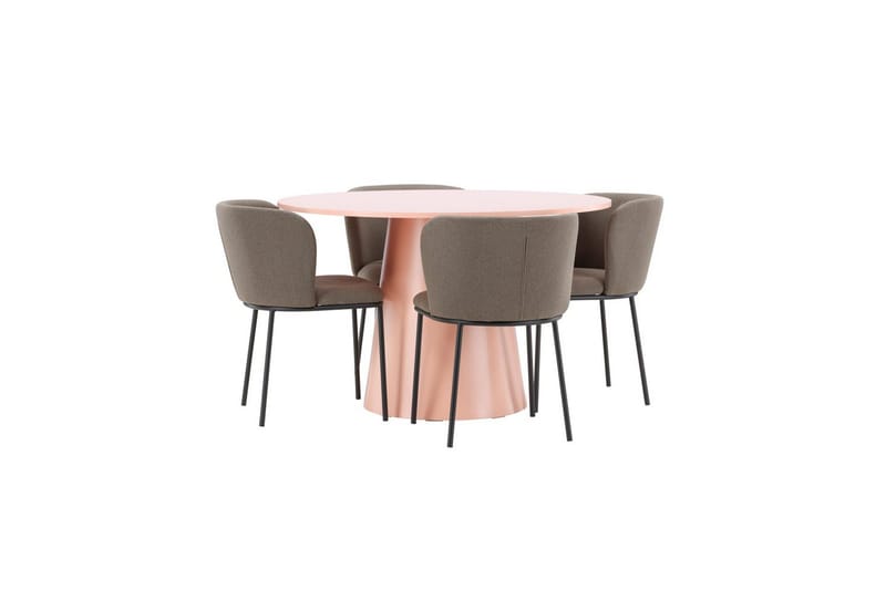 Spisegruppe Lanzo Rund 120 cm Rosa med 4 stk. Edina Stole Sort / Brun - Sort / Brun - Møbler - Borde - Spisebordssæt