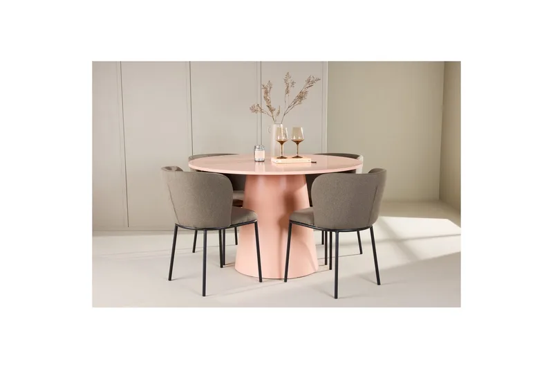 Spisegruppe Lanzo Rund 120 cm Rosa med 4 stk. Edina Stole Sort / Brun - Sort / Brun - Møbler - Borde - Spisebordssæt