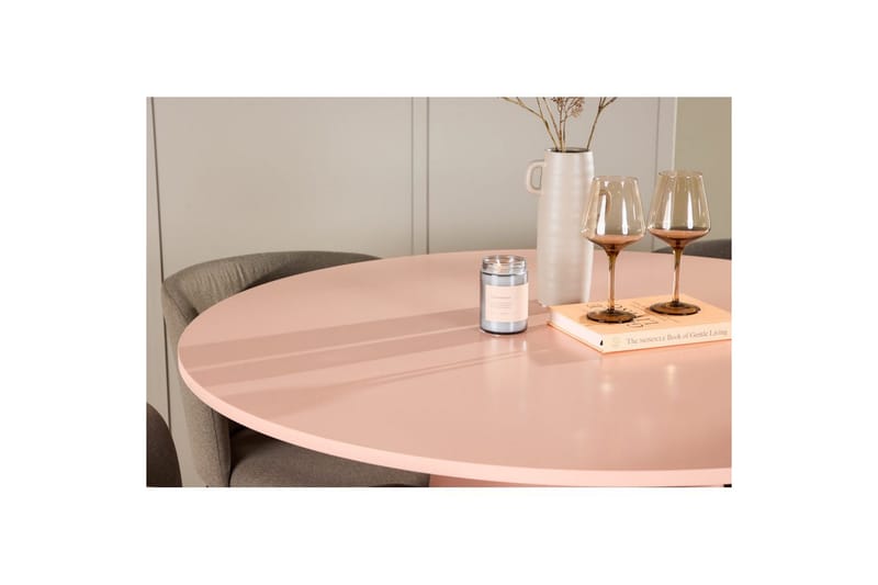Spisegruppe Lanzo Rund 120 cm Rosa med 4 stk. Edina Stole Sort / Brun - Sort / Brun - Møbler - Borde - Spisebordssæt