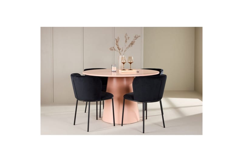 Spisegruppe Lanzo Rund 120 cm Rosa med 4 stk. Edina Stole Sort - Sort - Møbler - Borde - Spisebordssæt