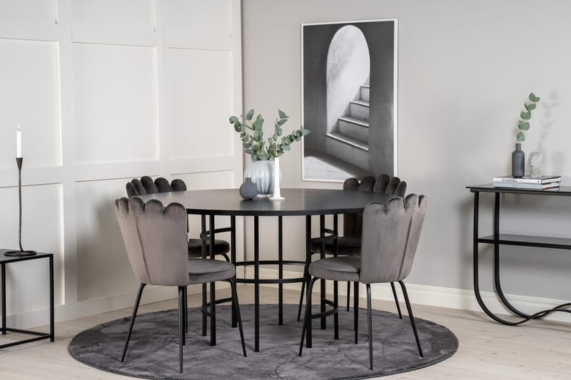 Spisegruppe Möbelfashion Copenhagen spisegruppe 140 cm rund med 4 Limhamn-stole Sort/Grå - Møbler - Borde - Spisebordssæt