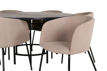 Spisegruppe Möbelfashion Copenhagen spisegruppe 140 cm rund med 6 Berit-stole Beige/Sort - Møbler - Borde - Spisebordssæt