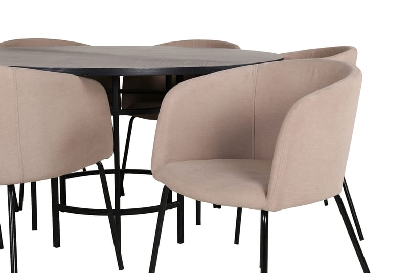 Spisegruppe Möbelfashion Copenhagen spisegruppe 140 cm rund med 6 Berit-stole Beige/Sort - Møbler - Borde - Spisebordssæt