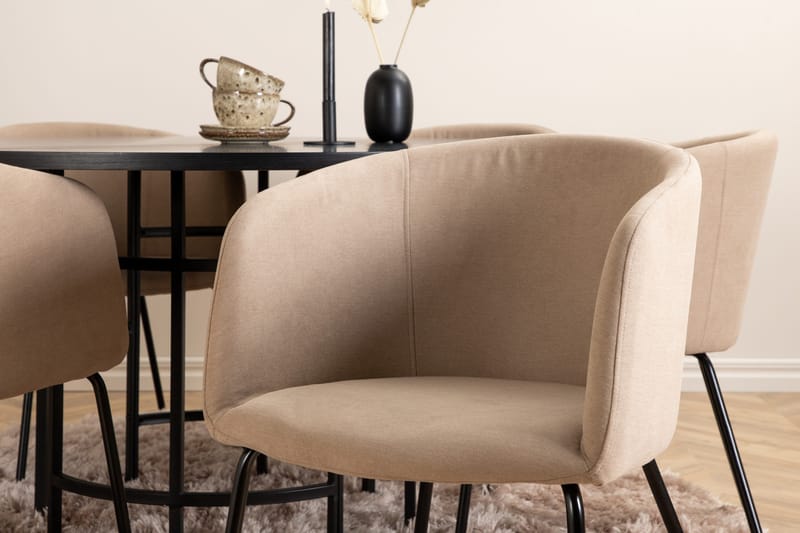 Spisegruppe Möbelfashion Copenhagen spisegruppe 140 cm rund med 6 Berit-stole Beige/Sort - Møbler - Borde - Spisebordssæt