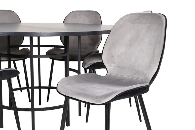 Spisegruppe Möbelfashion Copenhagen spisegruppe 140 cm rund med 6 Emma-stole Sort/Lysegrå - Møbler - Borde - Spisebordssæt