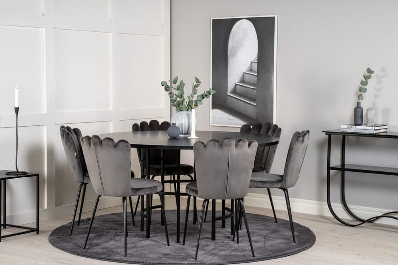 Spisegruppe Möbelfashion Copenhagen spisegruppe 140 cm rund med 6 Limhamn-stole Sort/Grå - Møbler - Borde - Spisebordssæt