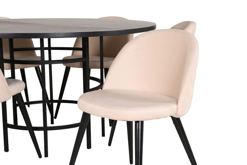 Spisegruppe Möbelfashion Copenhagen spisegruppe 140 cm rund med 6 Velvet-stole Beige/Sort2 - Møbler - Borde - Spisebordssæt