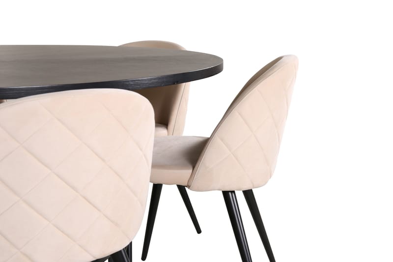 Spisegruppe Möbelfashion Copenhagen spisegruppe 140 cm rund med 6 Velvet-stole Beige/Sort2 - Møbler - Borde - Spisebordssæt