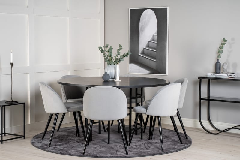 Spisegruppe Möbelfashion Copenhagen spisegruppe 140 cm rund med 6 Velvet-stole Sort/Lysegrå - Møbler - Borde - Spisebordssæt