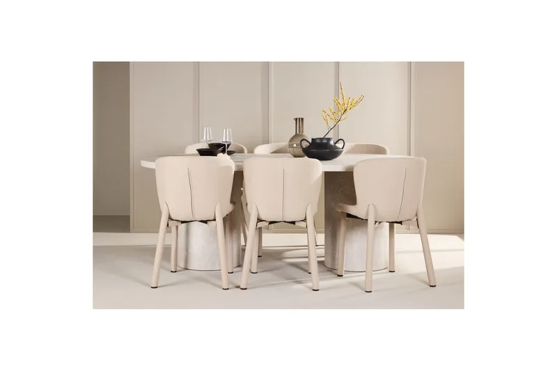 Spisegruppe Narvik 100x200 cm Beige med 6 stk Astoria Stole Beige - Beige - Møbler - Borde - Spisebordssæt