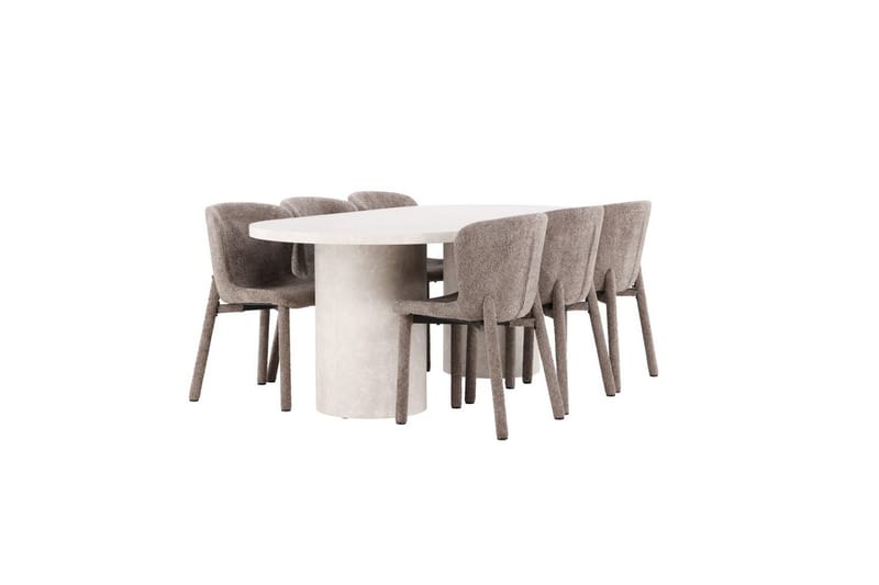 Spisegruppe Narvik 100x200 cm Beige med 6 stk Astoria Stole Brun - Brun - Møbler - Borde - Spisebordssæt