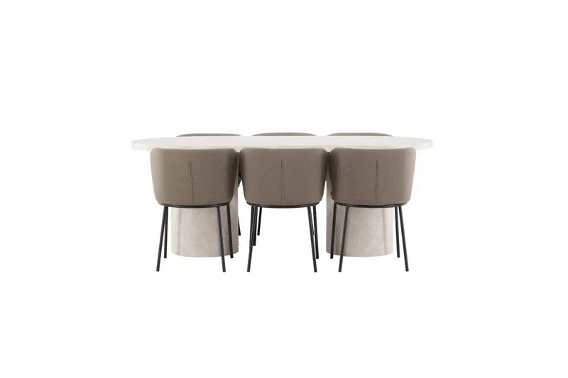 Spisegruppe Narvik 100x200 cm Beige med 6 stk Edina Stole Sort / Brun - Sort / Brun - Møbler - Borde - Spisebordssæt