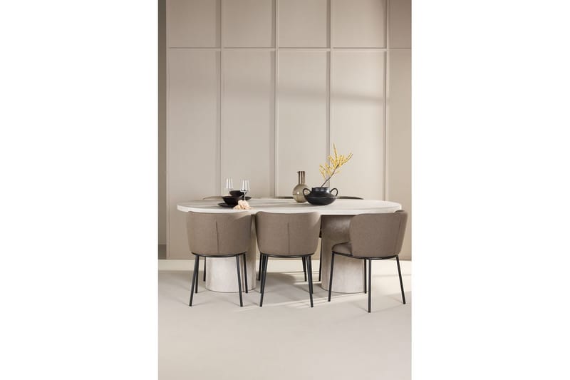 Spisegruppe Narvik 100x200 cm Beige med 6 stk Edina Stole Sort / Brun - Sort / Brun - Møbler - Borde - Spisebordssæt