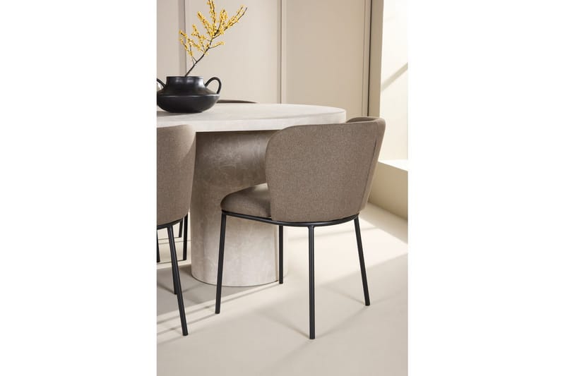 Spisegruppe Narvik 100x200 cm Beige med 6 stk Edina Stole Sort / Brun - Sort / Brun - Møbler - Borde - Spisebordssæt