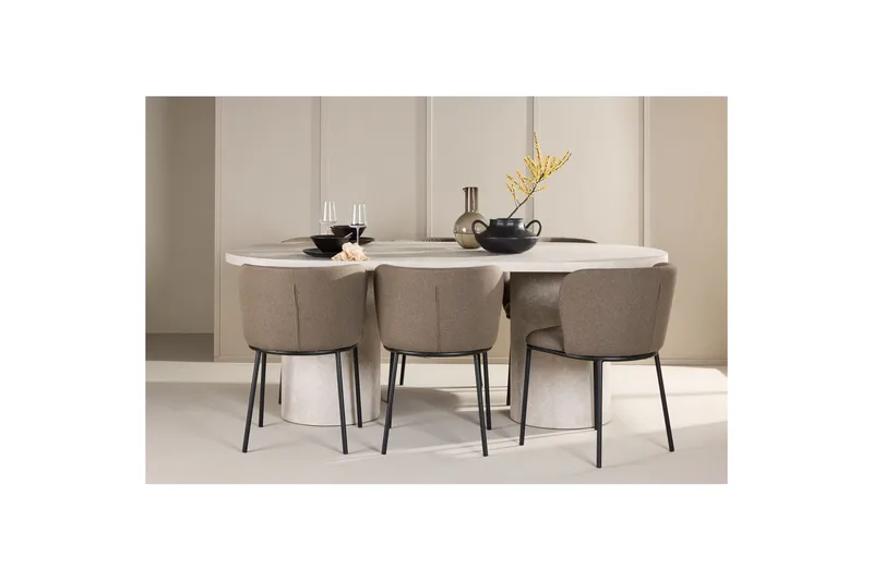 Spisegruppe Narvik 100x200 cm Beige med 6 stk Edina Stole Sort / Brun - Sort / Brun - Møbler - Borde - Spisebordssæt