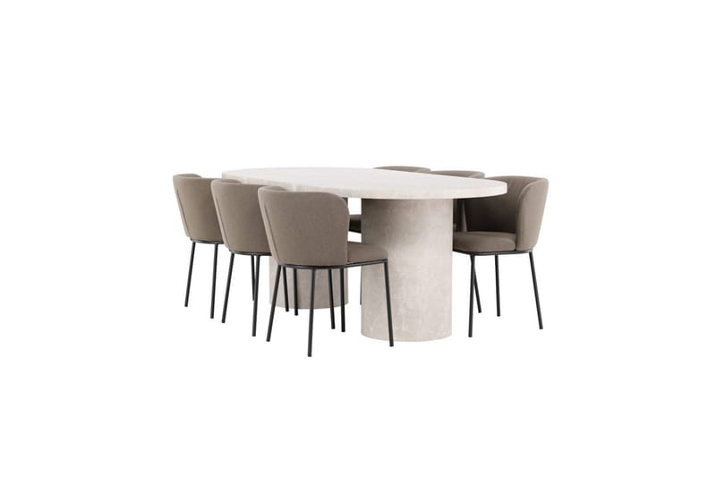 Spisegruppe Narvik 100x200 cm Beige med 6 stk Edina Stole Sort / Brun - Sort / Brun - Møbler - Borde - Spisebordssæt