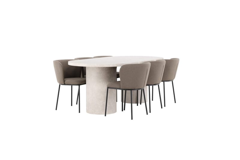 Spisegruppe Narvik 100x200 cm Beige med 6 stk Edina Stole Sort / Brun - Sort / Brun - Møbler - Borde - Spisebordssæt