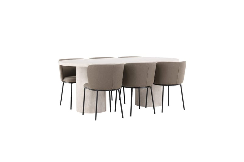 Spisegruppe Narvik 100x200 cm Beige med 6 stk Edina Stole Sort / Brun - Sort / Brun - Møbler - Borde - Spisebordssæt