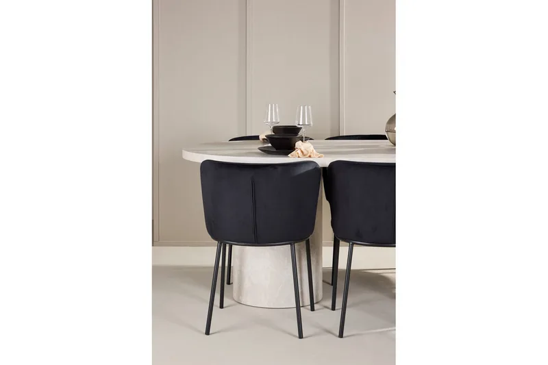 Spisegruppe Narvik 100x200 cm Beige med 6 stk Edina Stole Sort - Sort - Møbler - Borde - Spisebordssæt