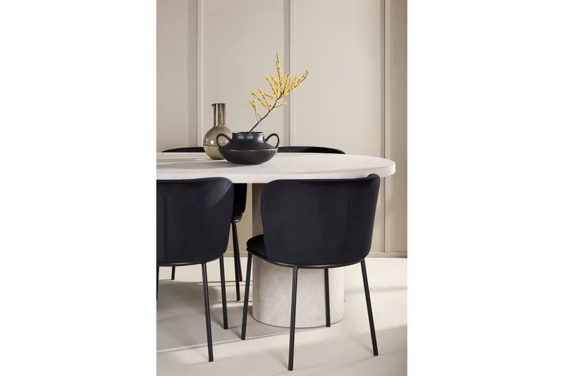 Spisegruppe Narvik 100x200 cm Beige med 6 stk Edina Stole Sort - Sort - Møbler - Borde - Spisebordssæt