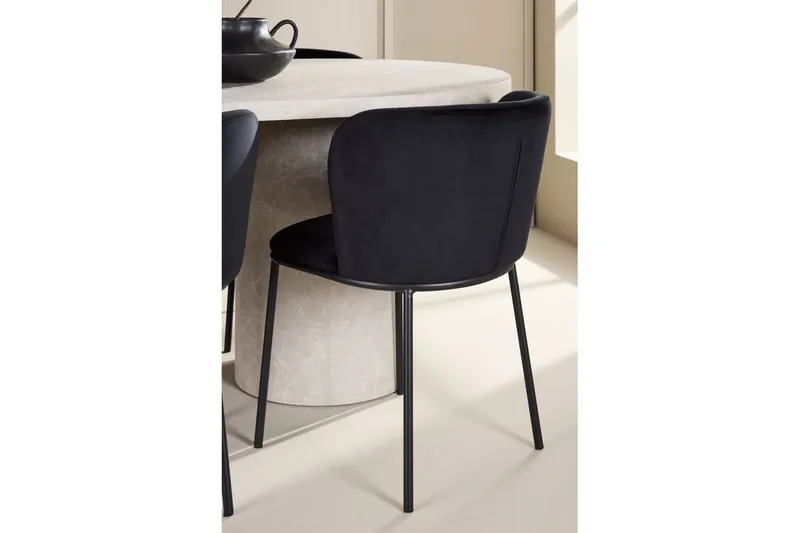 Spisegruppe Narvik 100x200 cm Beige med 6 stk Edina Stole Sort - Sort - Møbler - Borde - Spisebordssæt