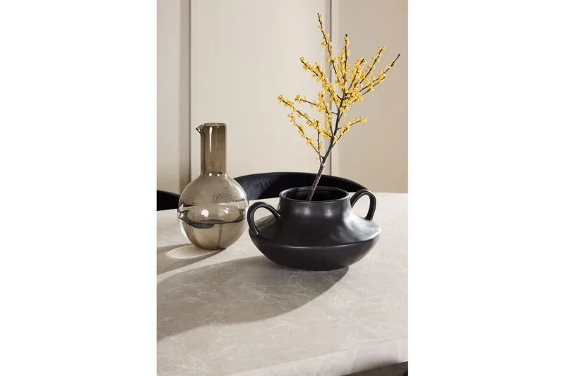 Spisegruppe Narvik 100x200 cm Beige med 6 stk Edina Stole Sort - Sort - Møbler - Borde - Spisebordssæt