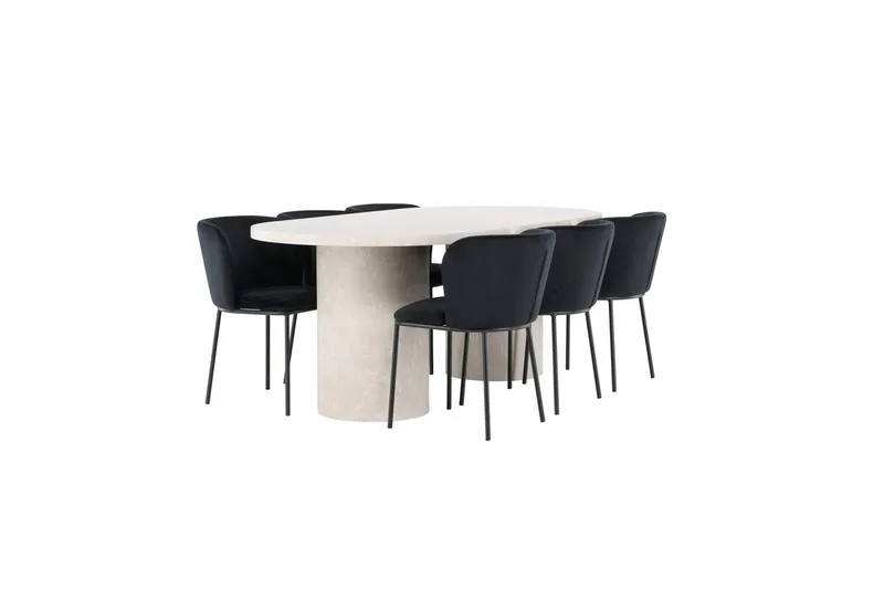 Spisegruppe Narvik 100x200 cm Beige med 6 stk Edina Stole Sort - Sort - Møbler - Borde - Spisebordssæt