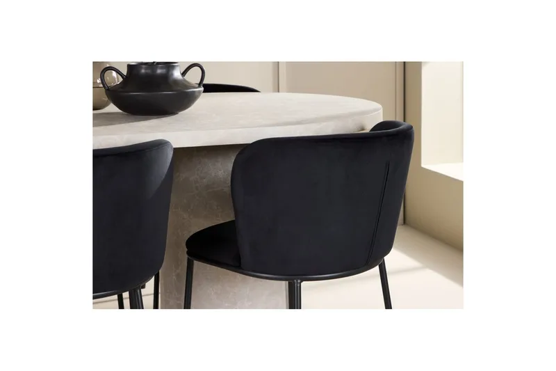 Spisegruppe Narvik 100x200 cm Beige med 6 stk Edina Stole Sort - Sort - Møbler - Borde - Spisebordssæt