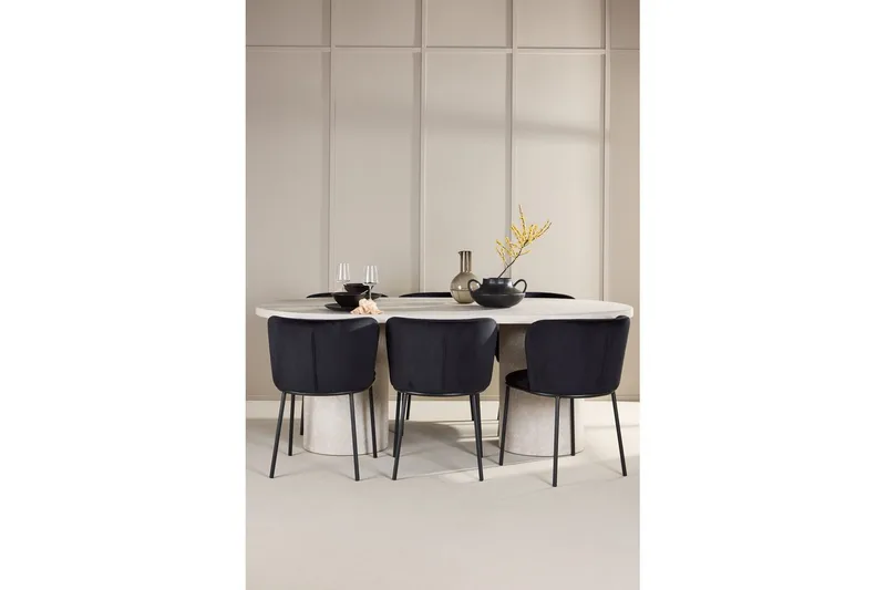 Spisegruppe Narvik 100x200 cm Beige med 6 stk Edina Stole Sort - Sort - Møbler - Borde - Spisebordssæt