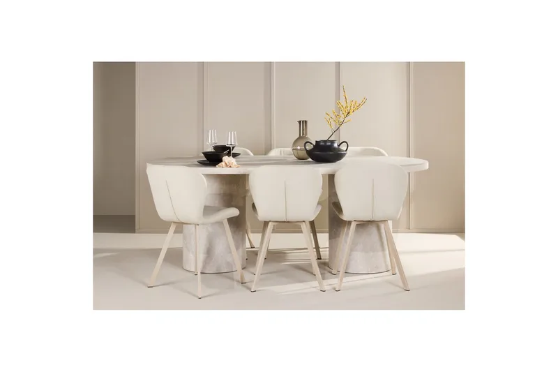 Spisegruppe Narvik 100x200 cm Beige med 6 stk Lilja Stole - Møbler - Borde - Spisebordssæt