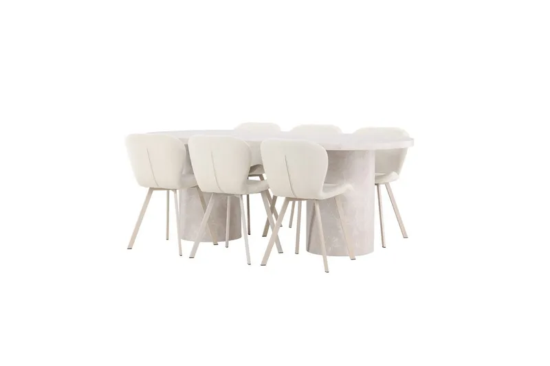 Spisegruppe Narvik 100x200 cm Beige med 6 stk Lilja Stole - Møbler - Borde - Spisebordssæt