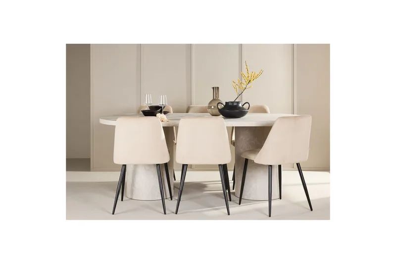 Spisegruppe Narvik 100x200 cm Beige med 6 stk Night Stole - Møbler - Borde - Spisebordssæt