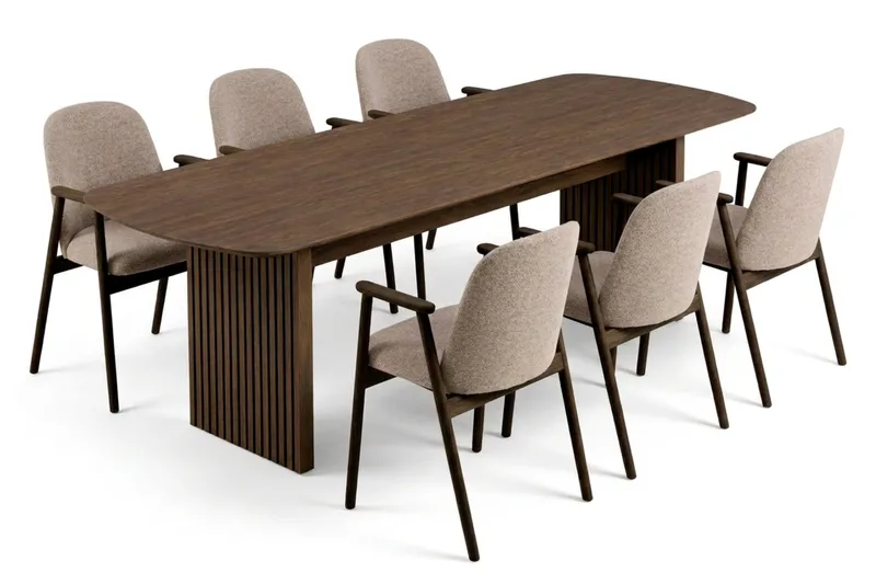 Spisegruppe Richeto 210 cm Røget eg Mørkebrun/Greige 6, Røget eg