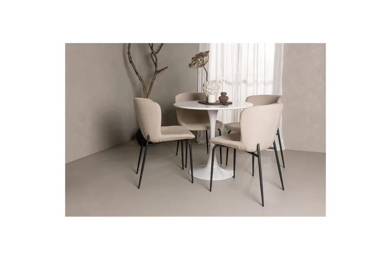 Spisegruppe Rundt spisebordssæt Hamden, Modesto Beige - Beige - Møbler - Borde - Spisebordssæt