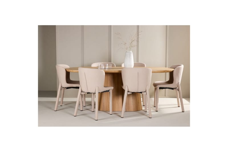 Spisegruppe Stjärnö 200x90 cm Natur med 6 stk. Astoria Stole Beige - Beige - Møbler - Borde - Spisebordssæt
