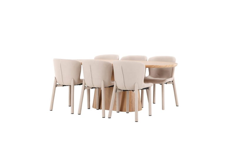Spisegruppe Stjärnö 200x90 cm Natur med 6 stk. Astoria Stole Beige - Beige - Møbler - Borde - Spisebordssæt