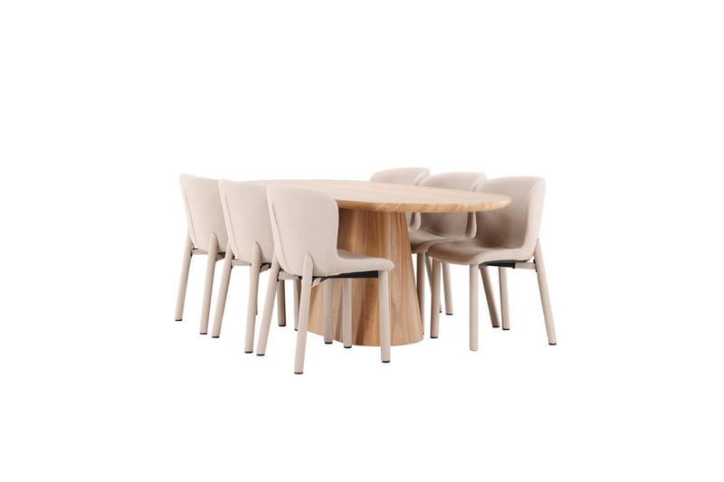 Spisegruppe Stjärnö 200x90 cm Natur med 6 stk. Astoria Stole Beige - Beige - Møbler - Borde - Spisebordssæt