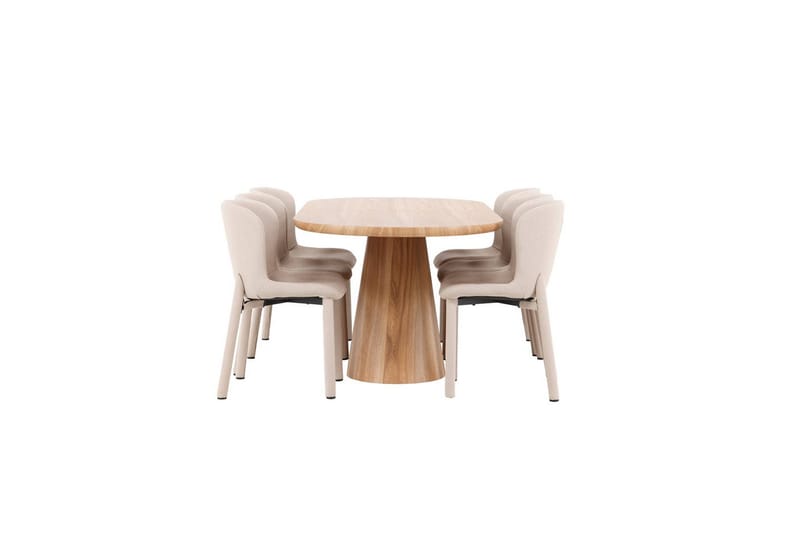 Spisegruppe Stjärnö 200x90 cm Natur med 6 stk. Astoria Stole Beige - Beige - Møbler - Borde - Spisebordssæt