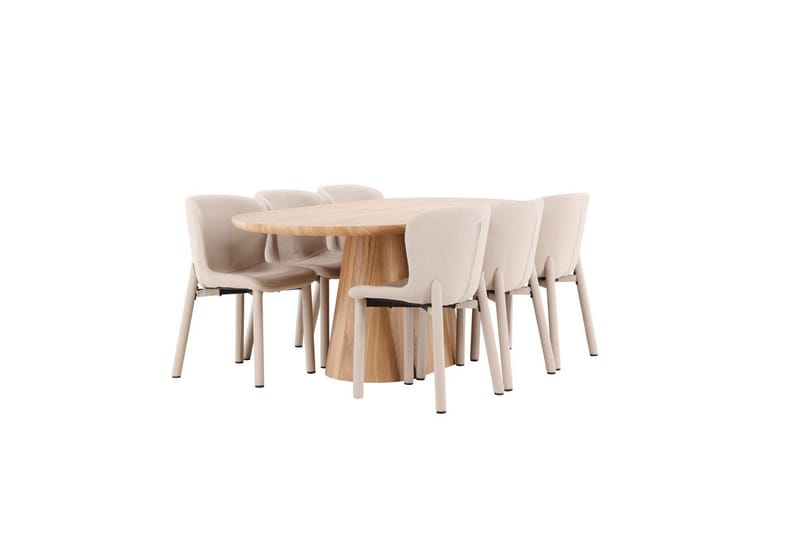 Spisegruppe Stjärnö 200x90 cm Natur med 6 stk. Astoria Stole Beige - Beige - Møbler - Borde - Spisebordssæt