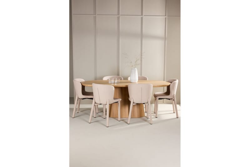 Spisegruppe Stjärnö 200x90 cm Natur med 6 stk. Astoria Stole Beige - Beige - Møbler - Borde - Spisebordssæt