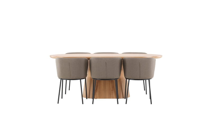 Spisegruppe Stjärnö 200x90 cm Natur med 6 stk. Edina Stole Sort / Brun - Sort / Brun - Møbler - Borde - Spisebordssæt