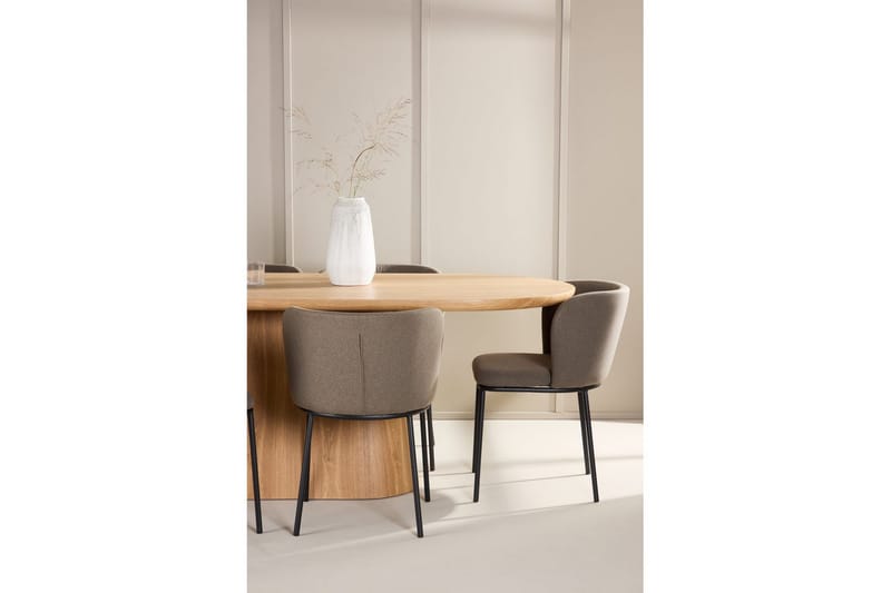 Spisegruppe Stjärnö 200x90 cm Natur med 6 stk. Edina Stole Sort / Brun - Sort / Brun - Møbler - Borde - Spisebordssæt