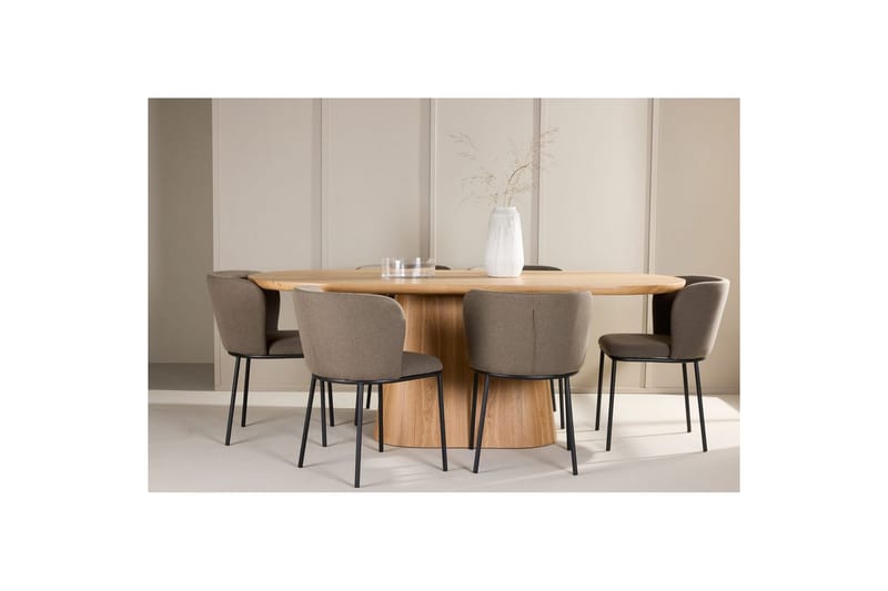 Spisegruppe Stjärnö 200x90 cm Natur med 6 stk. Edina Stole Sort / Brun - Sort / Brun - Møbler - Borde - Spisebordssæt