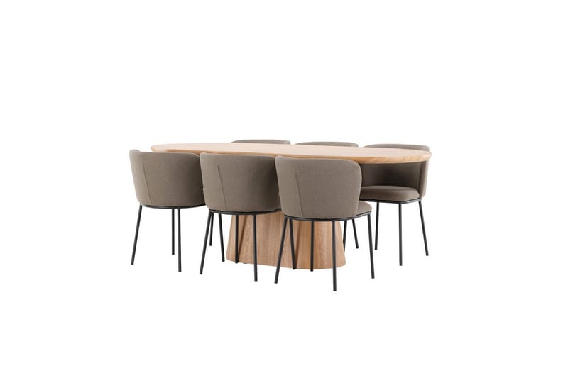 Spisegruppe Stjärnö 200x90 cm Natur med 6 stk. Edina Stole Sort / Brun - Sort / Brun - Møbler - Borde - Spisebordssæt